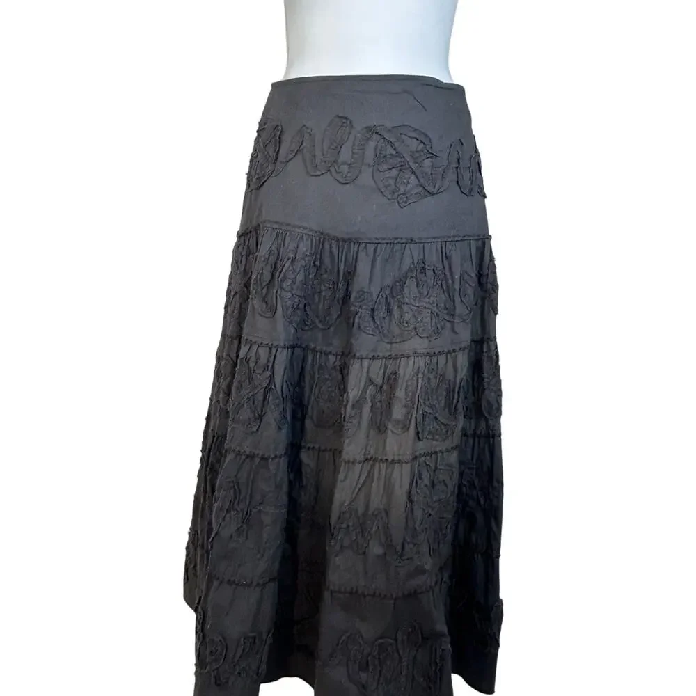Vintage Coachella Boho tiered midi skirt Sz M Western prairie raised‎ designs